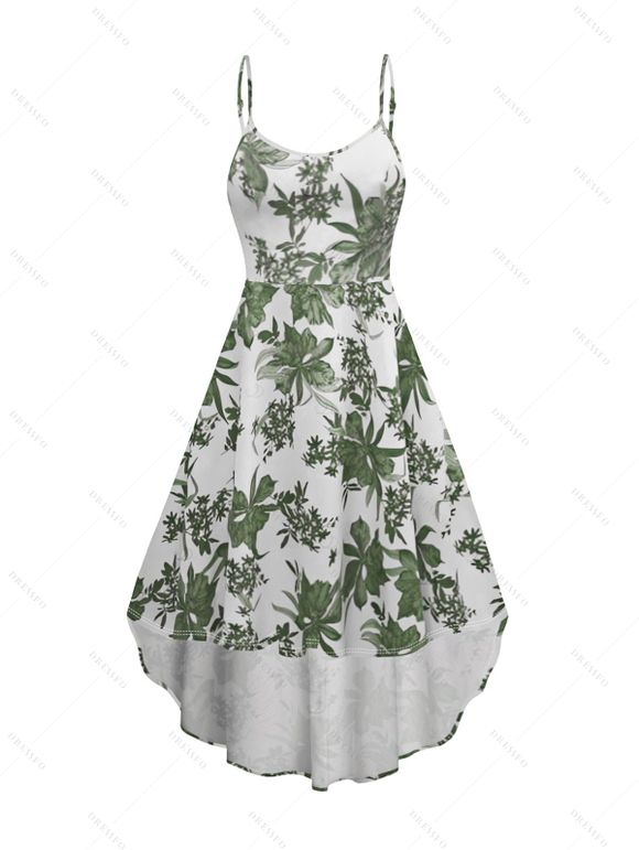 Robe d'été sans manches à bretelles spaghetti réglables et imprimé floral - Vert profond S | US 4