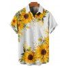 Chemise de vacances à motif de feuilles de tournesol pour homme, chemise décontractée à manches courtes et boutonnée et retroussable - Jaune 5XL