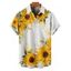 Chemise de vacances à motif de feuilles de tournesol pour homme, chemise décontractée à manches courtes et boutonnée et retroussable - Jaune 5XL