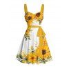 Vacation Couple Outfit Sunflower Leaf Pattern Ruched Bust Belt Sweetheart Neck Dress and Button Up Shirt Casual Matching Outfit - Jaune S | US 4