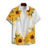 Vacation Couple Outfit Sunflower Leaf Pattern Ruched Bust Belt Sweetheart Neck Dress and Button Up Shirt Casual Matching Outfit - Jaune S | US 4