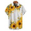 Vacation Couple Outfit Sunflower Leaf Pattern Ruched Bust Belt Sweetheart Neck Dress and Button Up Shirt Casual Matching Outfit - Jaune S | US 4