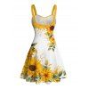 Vacation Couple Outfit Sunflower Leaf Pattern Ruched Bust Belt Sweetheart Neck Dress and Button Up Shirt Casual Matching Outfit - Jaune S | US 4