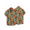 Chemise à manches retroussables et imprimé floral pour homme, chemise boutonnée à manches courtes - Vert profond 5XL