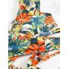 Tropical Floral Pattern Crossover Ruffle Bowknot Beach Tankini Swimsuit and Roll Up Sleeve Shirt Outfit - Vert profond S | US 4