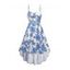 Robe d'été sans manches à bretelles spaghetti réglables et imprimé floral - Bleu clair XXL | US 14