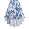 Robe d'été sans manches à bretelles spaghetti réglables et imprimé floral - Bleu clair XXL | US 14