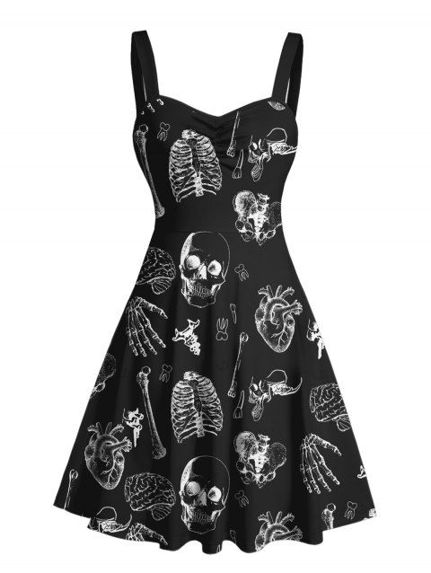 Robe gothique à col en cœur et mini robe trapèze pour Halloween