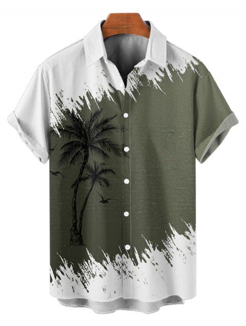 Chemise de vacances à manches courtes et boutons pour homme, décontractée, à motif cocotier, couleur contrastée