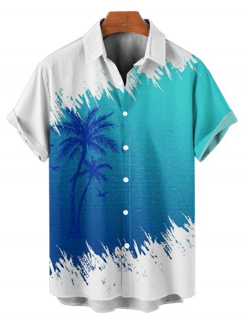 Chemise de vacances à manches courtes et boutons pour homme, décontractée, à motif cocotier, couleur contrastée