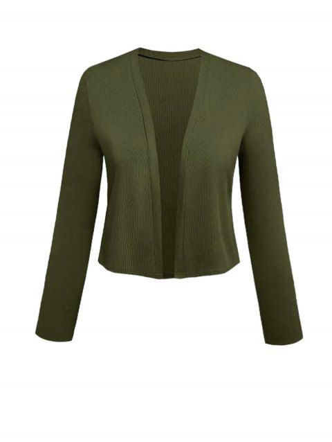 Solid Color Open Front Textured Crop Top Long Sleeve Plain Color Casual Top
