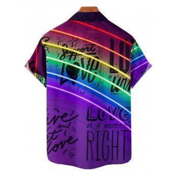 Men's Rainbow Letter Pattern Button Up Roll Up Short Sleeve Vacation Shirt