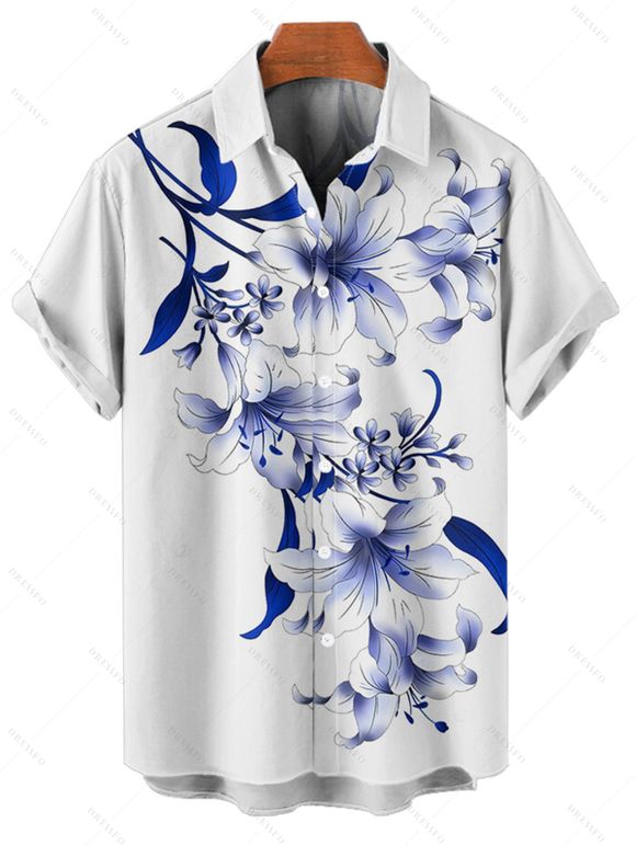 Vacation Couple Outfit Lily Floral Leaf Pattern Pocket Spaghetti Strap A Line Long Tank Dress and Button Up Shirt Casual Matching Outfit - Pourpre S | US 4