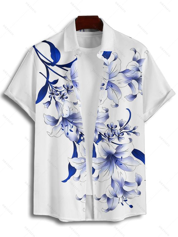 Vacation Couple Outfit Lily Floral Leaf Pattern Pocket Spaghetti Strap A Line Long Tank Dress and Button Up Shirt Casual Matching Outfit - Pourpre S | US 4