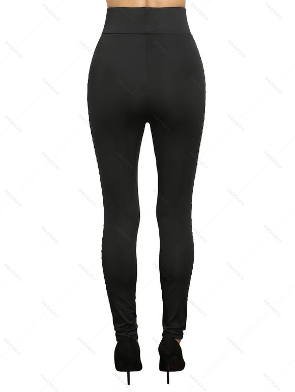 Gothic Women Outfit Celestial Sun Moon Star Skulls Pattern Butterfly Lace Surplice Tank Top and Buckle Grommet Waist Long Pants Holiday Set - Noir S | US 4