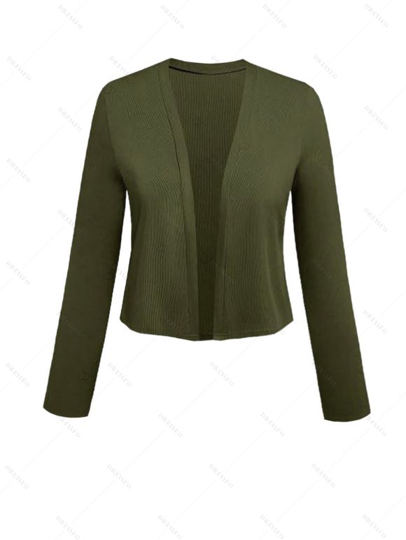 Haut court texturé à manches longues et devant ouvert de couleur unie, haut décontracté de couleur unie - Vert profond XXL | US 14
