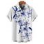 Chemise de vacances à motif floral et feuilles de lys pour homme, chemise décontractée à manches courtes et boutonnée et retroussable - Bleu profond 5XL