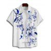 Chemise de vacances à motif floral et feuilles de lys pour homme, chemise décontractée à manches courtes et boutonnée et retroussable - Bleu profond 5XL