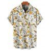 Chemise de vacances pour homme à motif de feuilles de pissenlit, boutonnée, retroussée, manches courtes, décontractée - Jaune 5XL
