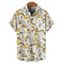 Chemise de vacances pour homme à motif de feuilles de pissenlit, boutonnée, retroussée, manches courtes, décontractée - Jaune 5XL