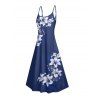 Robe de vacances décontractée à bretelles spaghetti et motif floral et feuilles de lys - Bleu profond XXL | US 14