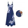 Robe de vacances décontractée à bretelles spaghetti et motif floral et feuilles de lys - Bleu profond XXL | US 14