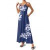 Robe de vacances décontractée à bretelles spaghetti et motif floral et feuilles de lys - Bleu profond XXL | US 14