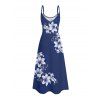 Robe de vacances décontractée à bretelles spaghetti et motif floral et feuilles de lys - Bleu profond XXL | US 14