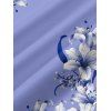 Robe de vacances décontractée à bretelles spaghetti et motif floral et feuilles de lys - Pourpre M | US 6