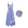 Robe de vacances décontractée à bretelles spaghetti et motif floral et feuilles de lys - Pourpre M | US 6