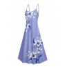 Robe de vacances décontractée à bretelles spaghetti et motif floral et feuilles de lys - Pourpre M | US 6