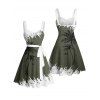 Robe de vacances à motif de cocotiers de couleur contrastée, ceinture à buste froncé, col en cœur, mini robe décontractée trapèze - Vert profond S | US 4