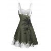 Robe de vacances à motif de cocotiers de couleur contrastée, ceinture à buste froncé, col en cœur, mini robe décontractée trapèze - Vert profond S | US 4