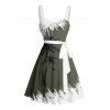Robe de vacances à motif de cocotiers de couleur contrastée, ceinture à buste froncé, col en cœur, mini robe décontractée trapèze - Vert profond S | US 4