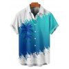 Chemise de vacances à manches courtes et boutons pour homme, décontractée, à motif cocotier, couleur contrastée - Bleu 5XL