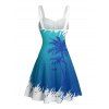 Robe de vacances à motif de cocotiers de couleur contrastée, ceinture à buste froncé, col en cœur, mini robe décontractée trapèze - Bleu XXXXXL | US 20