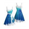 Robe de vacances à motif de cocotiers de couleur contrastée, ceinture à buste froncé, col en cœur, mini robe décontractée trapèze - Bleu XXXXXL | US 20