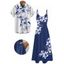 Vacation Couple Outfit Lily Floral Leaf Pattern Pocket Spaghetti Strap A Line Long Tank Dress and Button Up Shirt Casual Matching Outfit - Bleu profond S | US 4