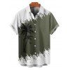 Vacation Couple Outfit Contrast Color Coconut Tree Pattern Ruched Bust Belt Dress and Button Up Shirt Casual Matching Outfit - Vert profond S | US 4