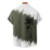 Vacation Couple Outfit Contrast Color Coconut Tree Pattern Ruched Bust Belt Dress and Button Up Shirt Casual Matching Outfit - Vert profond S | US 4