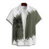 Vacation Couple Outfit Contrast Color Coconut Tree Pattern Ruched Bust Belt Dress and Button Up Shirt Casual Matching Outfit - Vert profond S | US 4