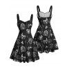 Robe gothique à col en cœur et mini robe trapèze pour Halloween - Noir XXXXXL | US 20