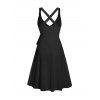 Robe mi-longue trapèze décontractée à ceinture croisée de couleur unie, col plongeant, taille haute - Noir XXL | US 14