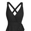 Robe mi-longue trapèze décontractée à ceinture croisée de couleur unie, col plongeant, taille haute - Noir XXL | US 14