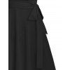 Robe mi-longue trapèze décontractée à ceinture croisée de couleur unie, col plongeant, taille haute - Noir XXL | US 14