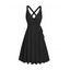 Robe mi-longue trapèze décontractée à ceinture croisée de couleur unie, col plongeant, taille haute - Noir XXL | US 14