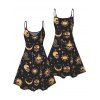 Robe gothique à bretelles spaghetti, col en V, motif soleil, lune, étoiles et crânes, coupe trapèze, mini-robe de vacances - Noir XXXXXL | US 20
