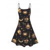 Robe gothique à bretelles spaghetti, col en V, motif soleil, lune, étoiles et crânes, coupe trapèze, mini-robe de vacances - Noir XXXXXL | US 20