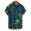 Chemise vintage à manches courtes et boutons pour homme, motif soleil, étoile et lune célestes - Vert profond S