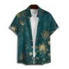 Chemise vintage à manches courtes et boutons pour homme, motif soleil, étoile et lune célestes - Vert profond S